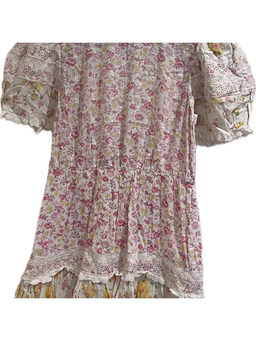 LoveShackFancy Belen Floral Eyelet Mini Dress | Size 8 Pink Yellow Floral - Picture 4 of 9